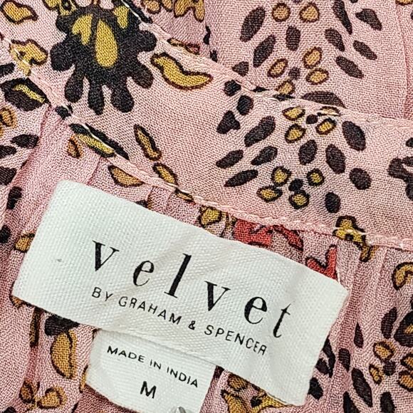 Velvet by Graham & Spencer Aubrey Printed Peasant Dress Pink Floral Print Medium - Picture 8 of 14